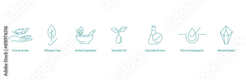 Vector Illustrations for Allergen-Free, Herbal Skincare Icons: Promoting Pure and Gentle Beauty Products