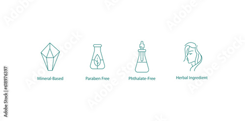 Mineral-based  Paraben-free  Phthalate-free  Hypoallergenic icons vector illustration 