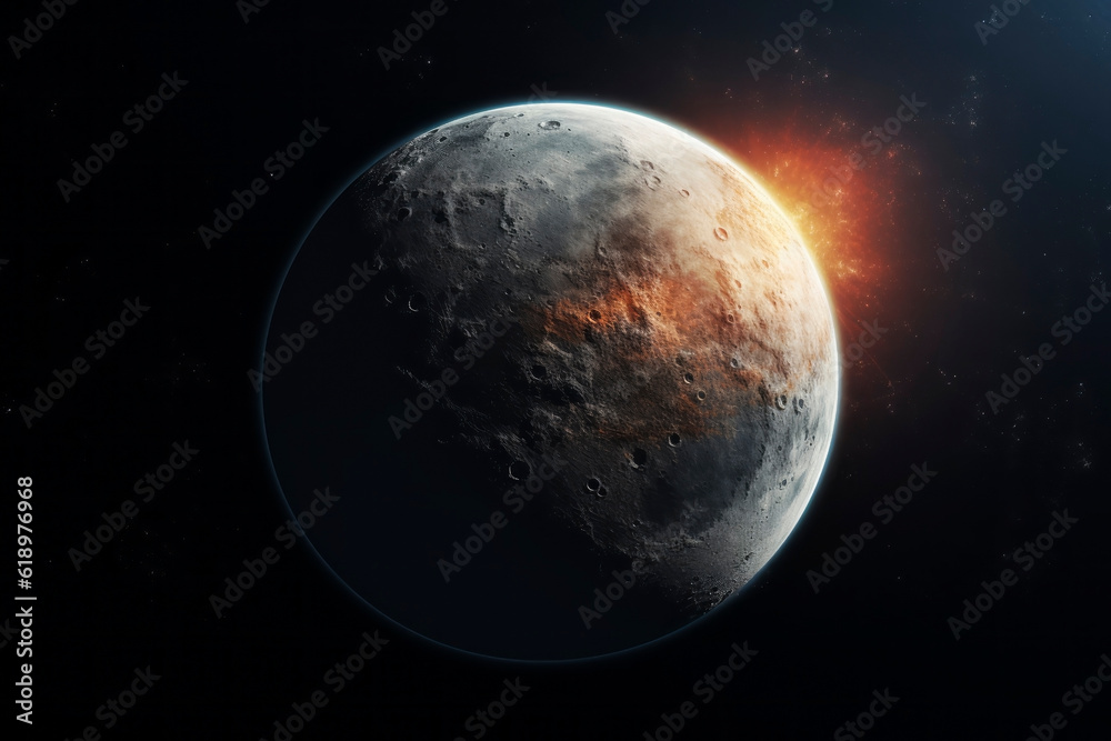 Fototapeta premium Reflection of light on the moon. Generative AI