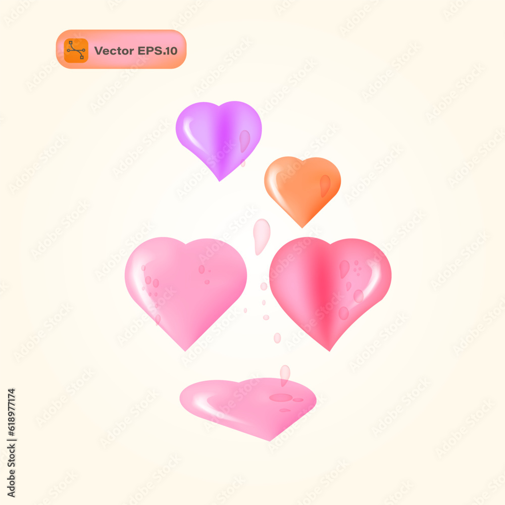 Set of pink and orange hearts. Vector illustration for your design.