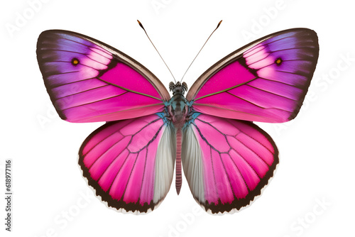 Beautiful pink tropical butterfly isolated design, colorful exotic insect wings pattern element, full closeup large Monarch butterfly in nature Ai generated