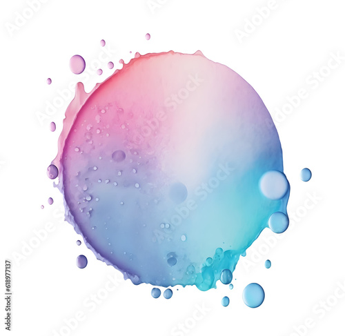 Colorful rainbow pastel watercolor drop on paper, holi paint splash isolated design element, blue pink color ink powder explosion AI generated image