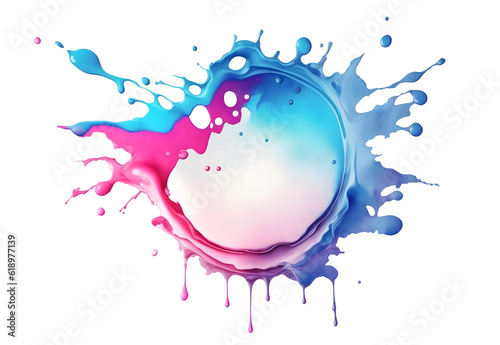 Colorful rainbow pastel watercolor drop on paper, holi paint splash isolated design element, blue pink color ink powder explosion AI generated image