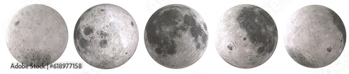 Closeup of full moon or Set of moon phases. Png transparency