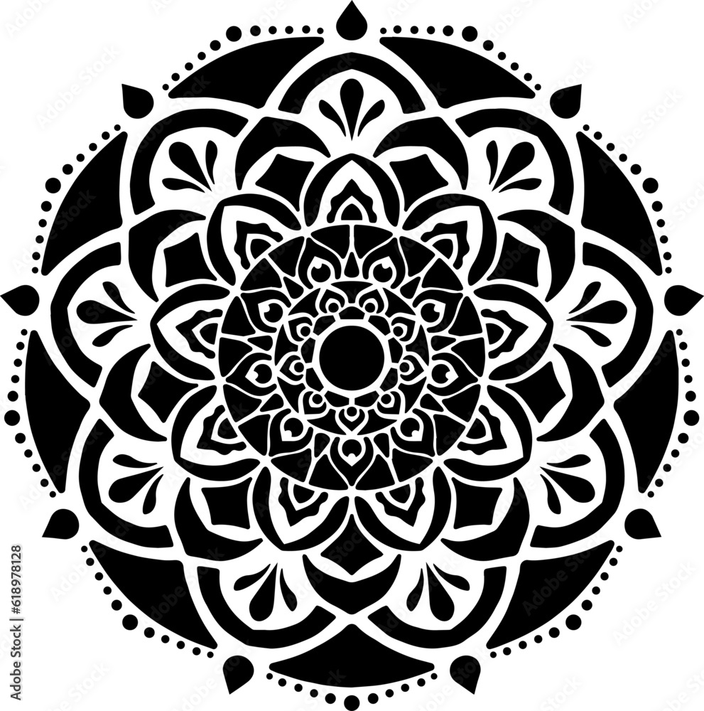 Mandala Stencil Template, Printable Design, Black and White Coloring Illustration Stock Vector ...