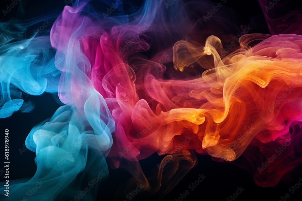 Colorful smoke flowing on a dark background, dynamic color smoke on a dark background, Generative AI Colorful smoke flowing on a dark background, dynamic color smoke on a dark background, Generative AI
