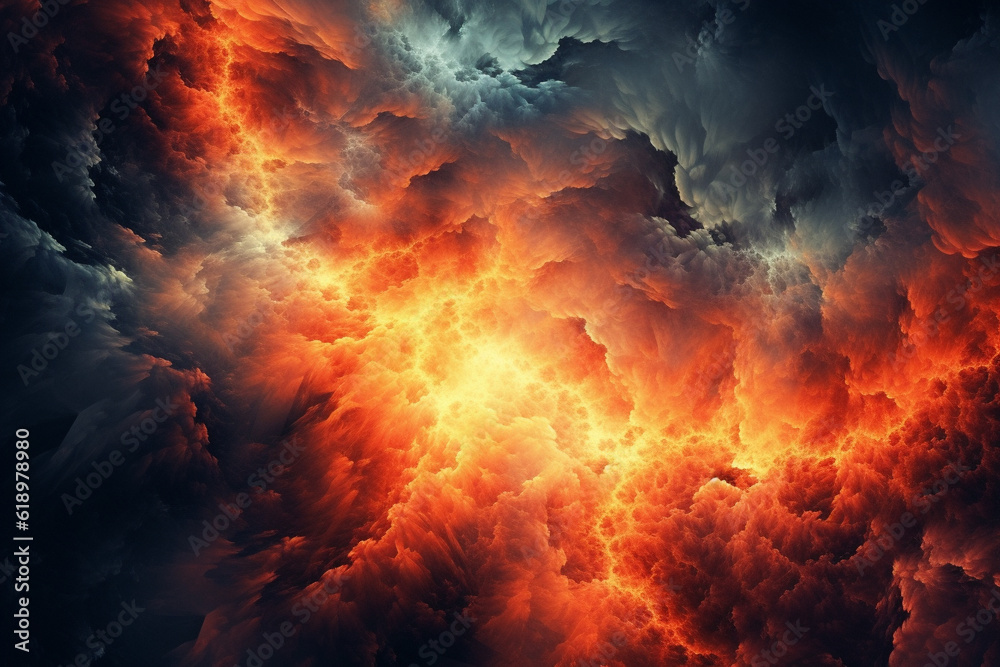 A background image of fire and lightning storm explosions, Generative AI