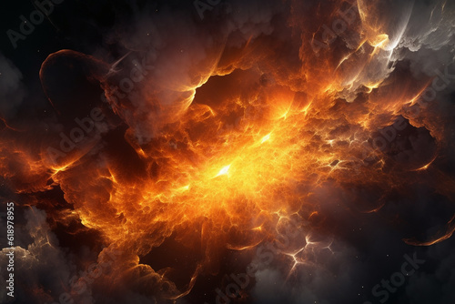 A background image of fire and lightning storm explosions, Generative AI