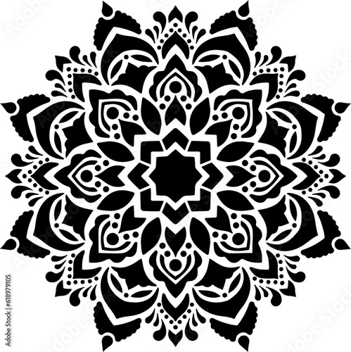 Mandala Stencil Template, Printable Design, Black and White Coloring Illustration
