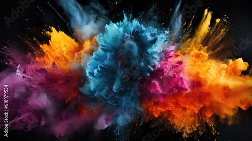 Explosion of colored powder on black background