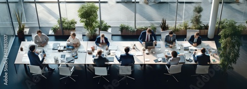 Top view of business people working in office