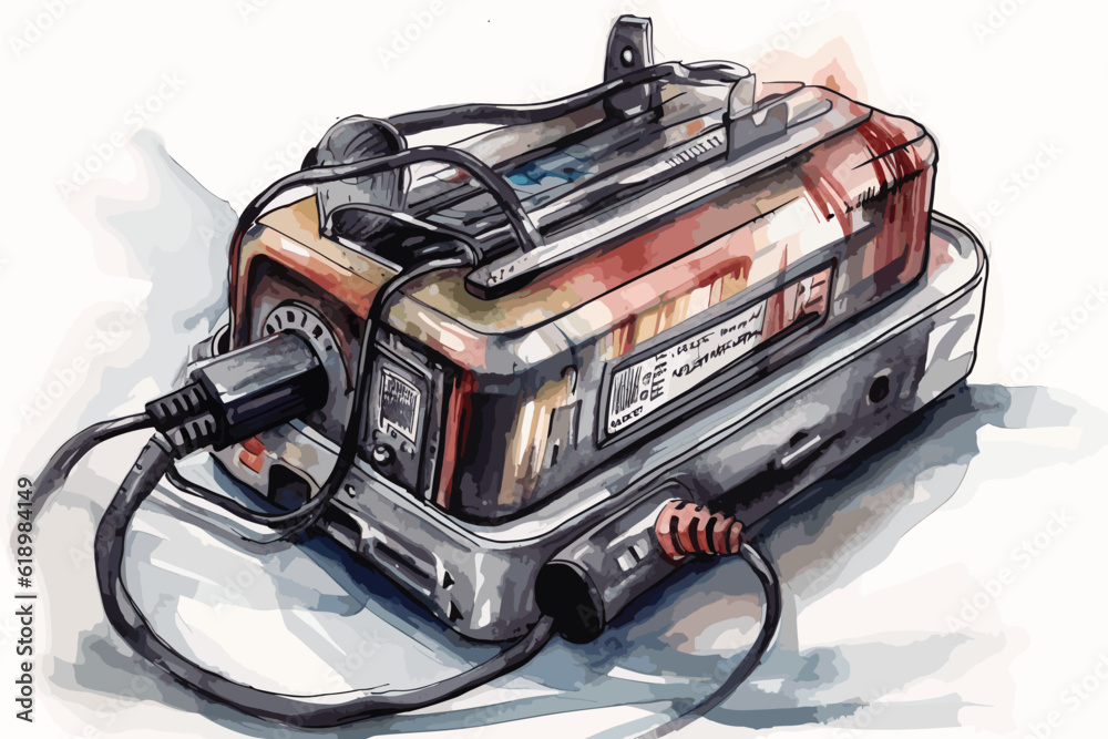Car battery charger watercolor white background. Car battery charger watercolor white background.