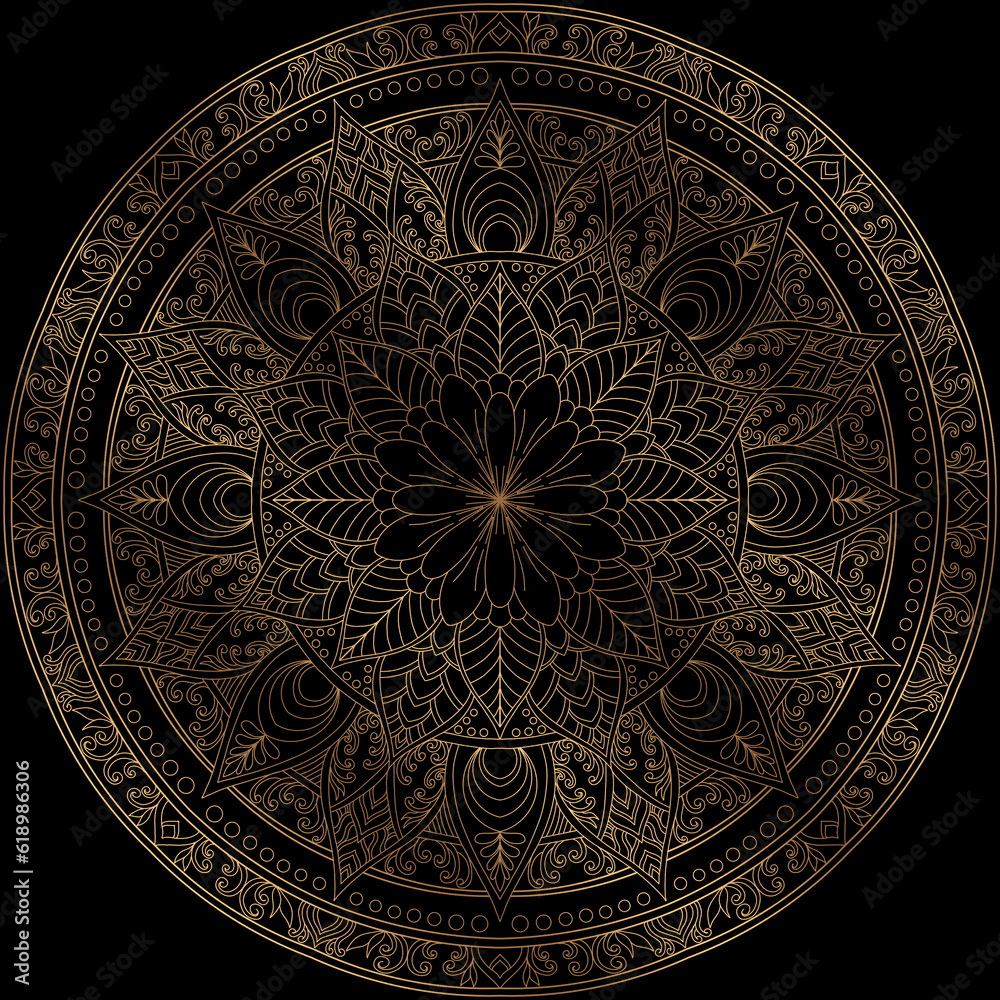 Mehndi Henna Drawing Circular Mandala pattern for tattoo, decoration premium product poster or painting. Decorative ornament in ethnic oriental style. Outline doodle hand draw illustration.