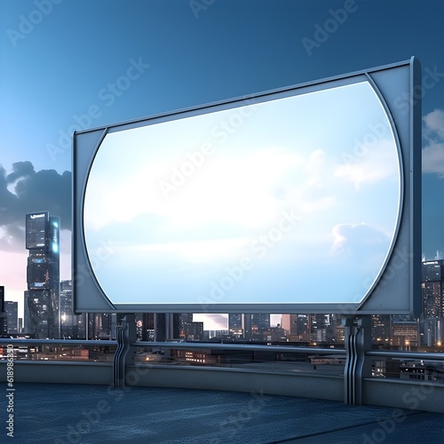 A blank billboard with a futuristic city background