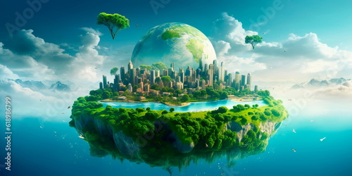 eco-friendly Labor Day background emphasizing sustainability and environmental awareness, with green landscapes, renewable energy sources, and eco-conscious practices. Generative AI © Лилия Захарчук