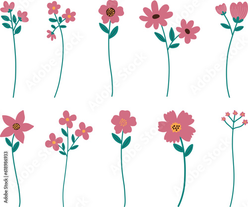 Set of cute hand drawn flowers. Vector illustration for your design.