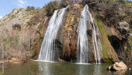 Ayun  waterfall flows from a crevice in the mountain and is located in the continuation of the rapid  shallow  cold mountain Ayun river  in the Galilee  near Metula city  in northern Israel