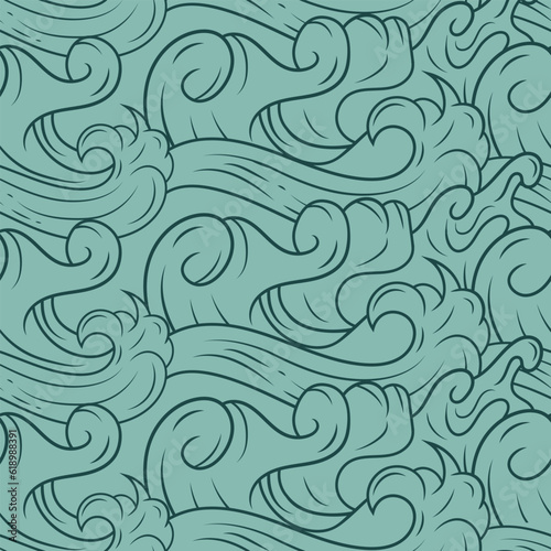 Seamless pattern oriental ocean waves with cartoon style. Vector illustration background