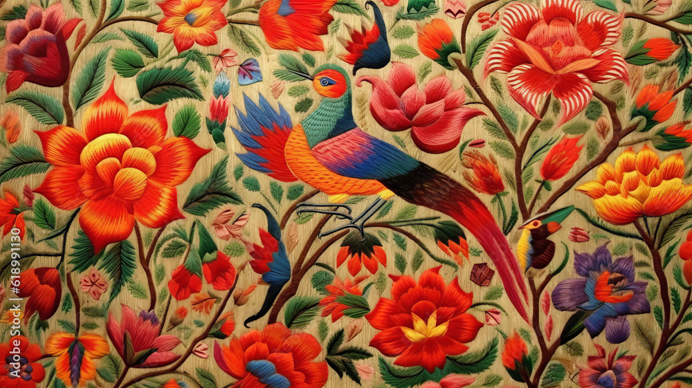 Mexican embroidery on fabric. Mexican embroidery on fabric.