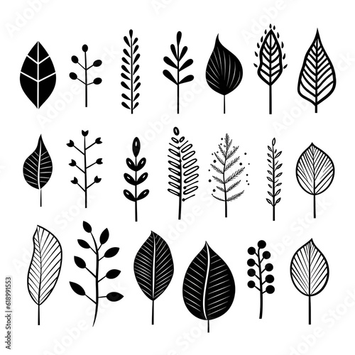 Tranquil compositions: hand-drawn art inspired by black and white plant leafs