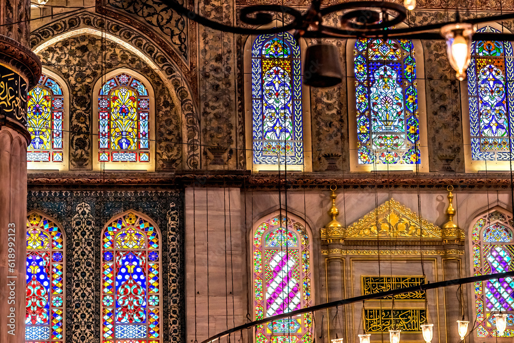 Blue Mosque Lights Basilica Stained Glass Istanbul Turkey