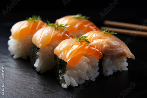 Close-Up Photo of Fish Sushi, Generative AI