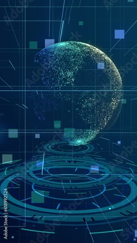 HUD globe technology background. Vertical time lapse in 9:16 ratio. Smartphone and social media ready.