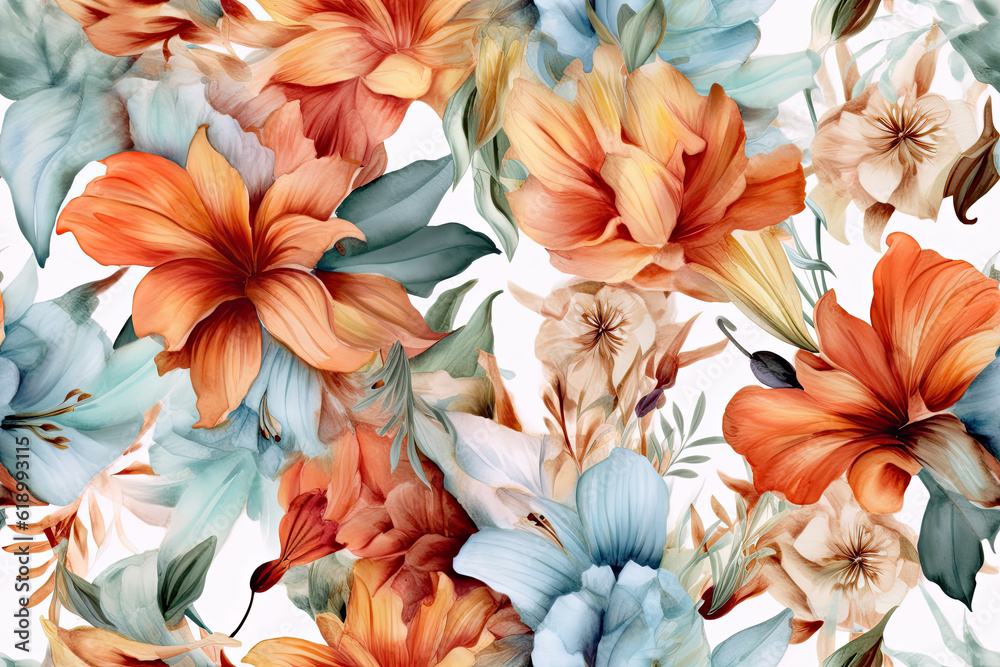 Seamless botanical pattern. Generative AI Seamless botanical pattern. Generative AI