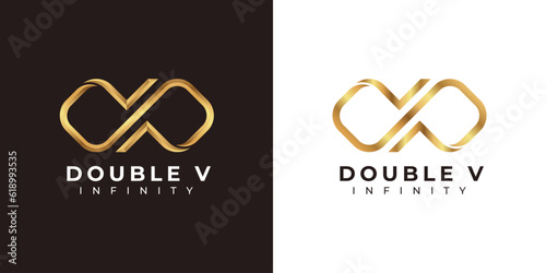 Letter V Infinity Logo design and Premium Gold Elegant symbol for Business Company Branding and Corporate Identity