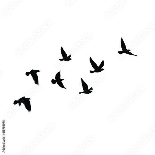 Flying birds silhouettes pattern wallpaper. Vector illustration. isolated bird flying. tattoo design. template for card, package, and wallpaper. © SeemaLotion