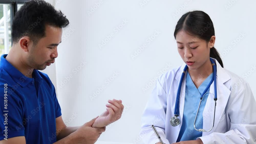 Female doctor and patient discussing for medical examination at examination room, patient undergoing medical examination to find cure from illness. The concept of medical treatment by a doctor. Female doctor and patient discussing for medical examination at examination room, patient undergoing medical examination to find cure from illness. The concept of medical treatment by a doctor.