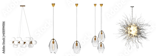 Quadro su tela chandelier on the ceiling isolated on transparent background, hanging lamp, pend