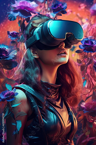 Woman with vr glasses. Generative AI