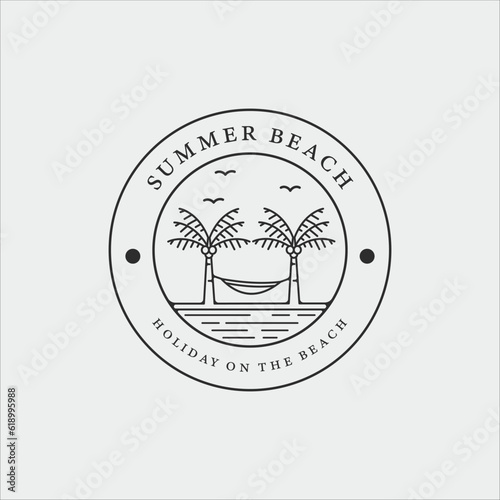 beach island logo line art vector illustration template graphic design