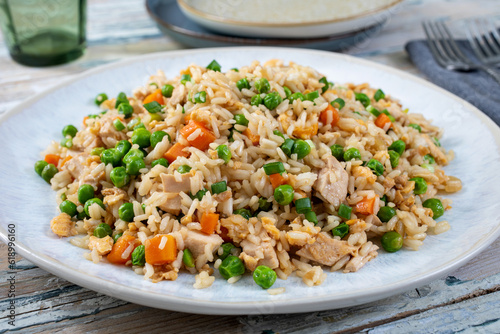 riso pollo e verdure in salsa di soia cibo e gastronomia asiatica 
