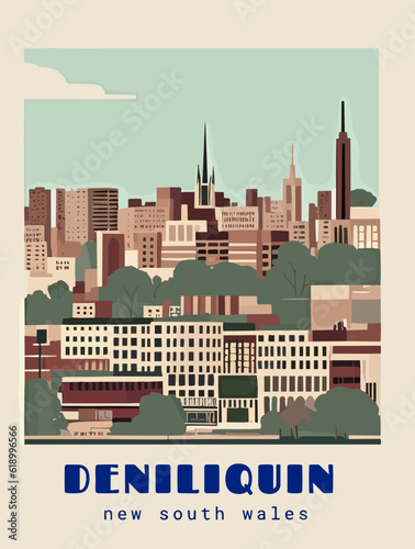 Deniliquin: Beautiful vintage-styled poster with an Australian cityscape with the name Deniliquin in New South Wales photo