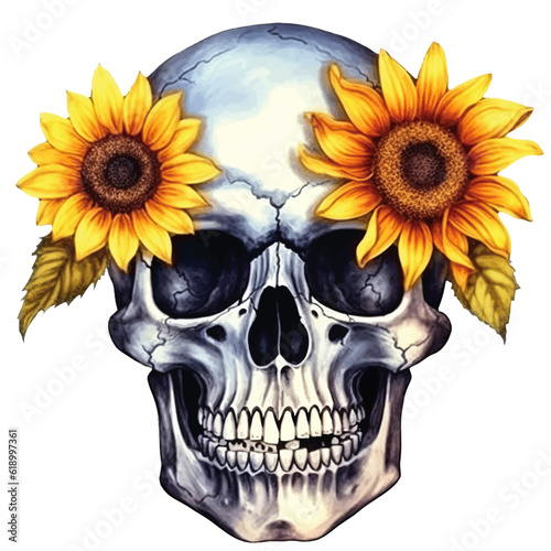 Skull and sunflower illustration 