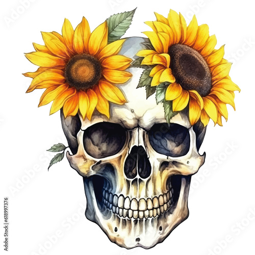 Skull and sunflower illustration 
