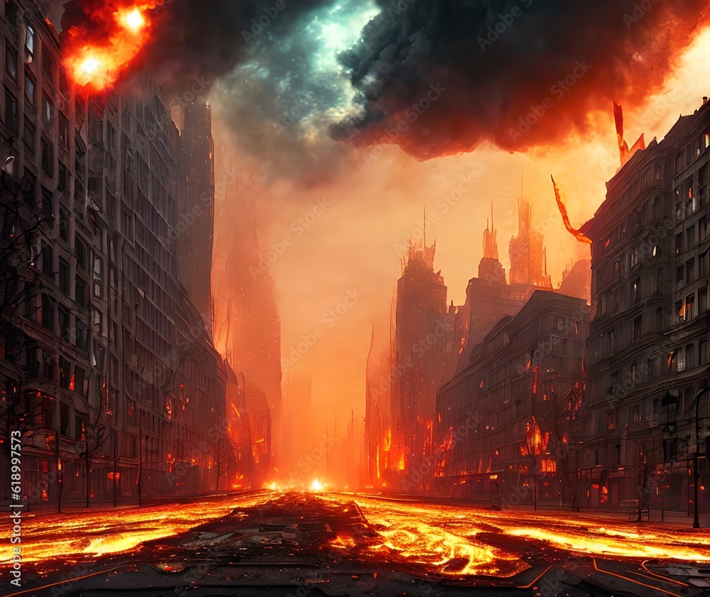 Burned out city, Generative AI Illustration