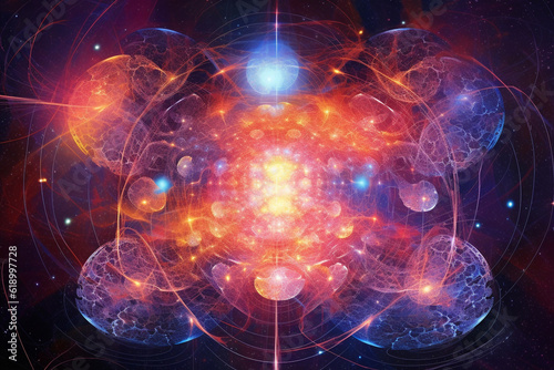 States of mind, chakras, meditation or 4th dimension illustration. Colorful space background with copy space. Generative AI