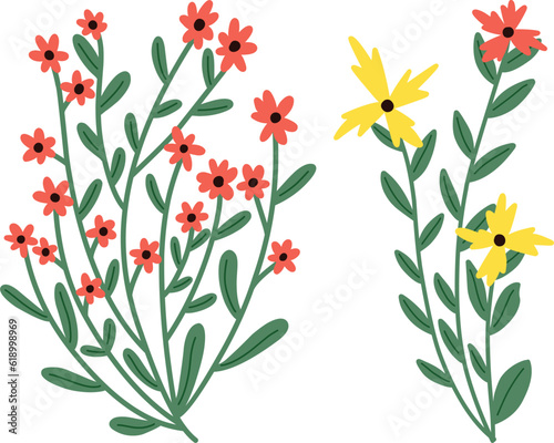 Fototapeta Naklejka Na Ścianę i Meble -  cute flowers with branches and leafs isolated icon vector illustration design