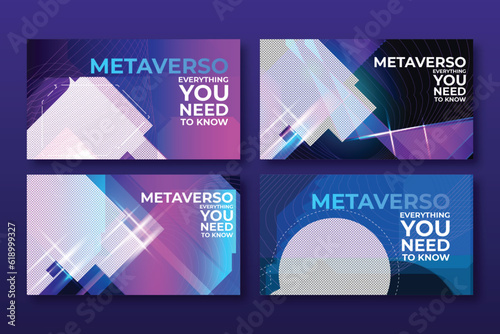 youtube thumbnail abstract horizontal vertical neon light futuristic technology metaverse design template