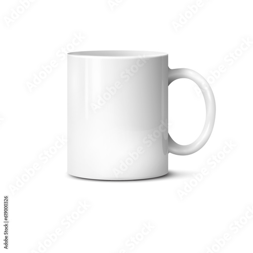 White realistic cup isolated on white background