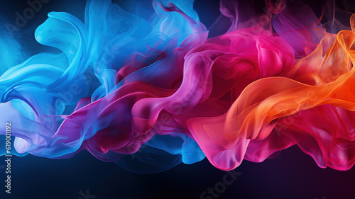 Abstract colored smoke on black background, in layered translucency with copy space. Generative AI.