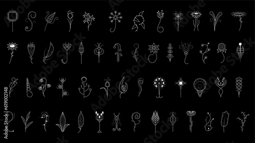Big Abstract Set Doodle Elements Hand Drawn Collection Botanic Herbal Flora Leaf Branch Vine Flower Plant Elements F Vector Desgin Style