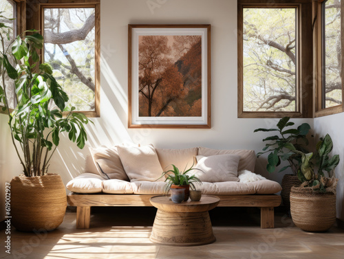 Mock up poster frame in home Interior Background , Mockups Design 3D, High-quality Mockups, Generative Ai