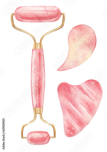 Fotografía Watercolor stone massager for face. Beauty elements isolated.