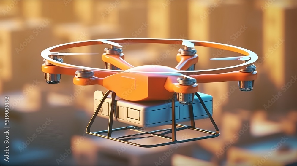 Drone parcel delivery service. Parcel with flowers and pizza. Box with online order. Air Transport. An illustration of the work of a delivery robot. Generative AI
Drone parcel delivery service. Parcel with flowers and pizza. Box with online order. Air Transport. An illustration of the work of a delivery robot. Generative AI