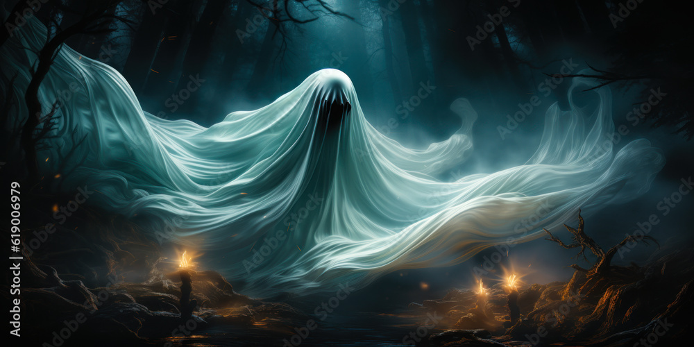 Ghostly Apparition: Terrifying Scary Ghost on Dark Background for Supernatural Themes Ghostly Apparition: Terrifying Scary Ghost on Dark Background for Supernatural Themes