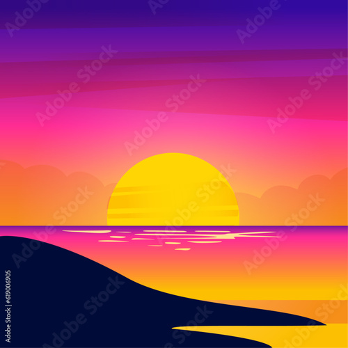 flat gradient beach sunset landscape